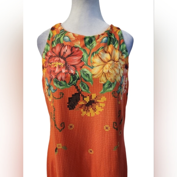 Tropical Jersey Tank Dress Orange with Floral Pattern BNWT - Picture 2 of 8